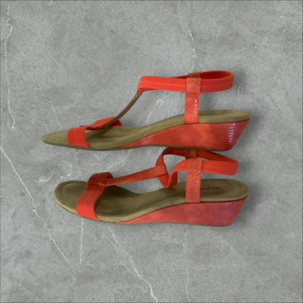 Alfani Persimmon Wedge Sandal SZ 10.5 Slip On Comfort Sole Retro Coquette Women‎